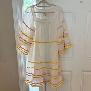 Lisa Marie Fernandez White Dress with Pink and Yellow Accents